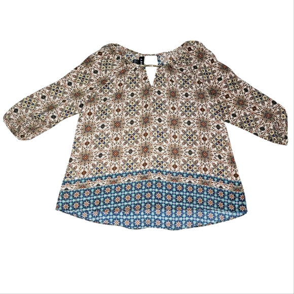 A. Byer Boxy Brown and White 3/4 Sleeve Top Size Large - Picture 1 of 9